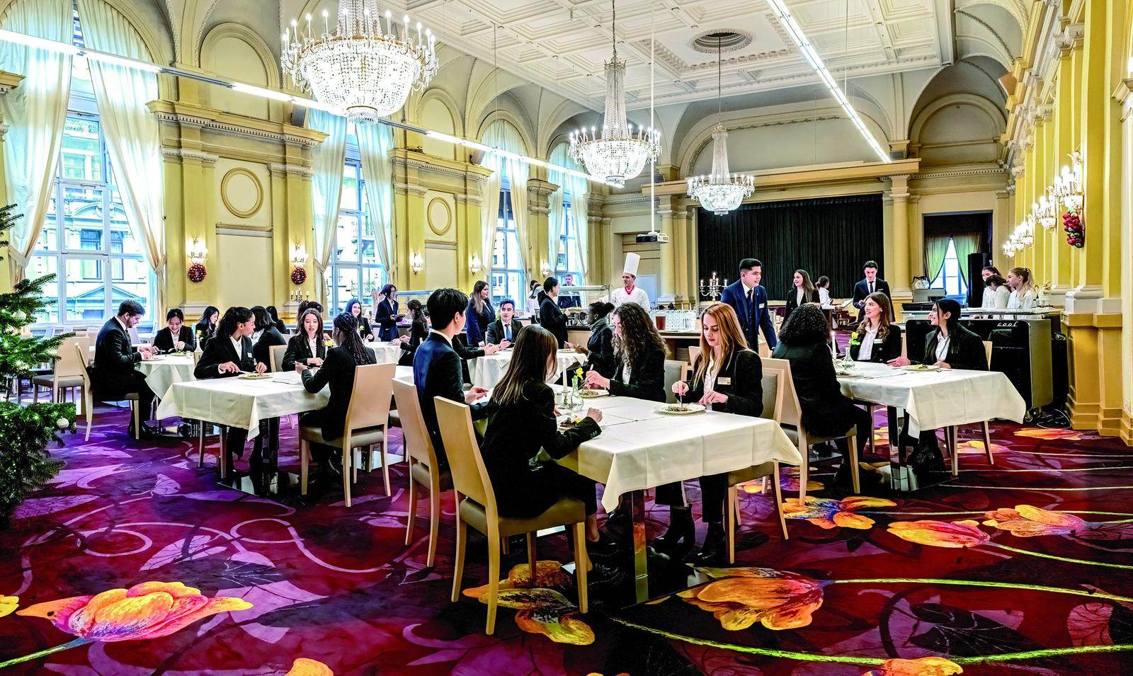 Dining room at the BHMS campus set for service