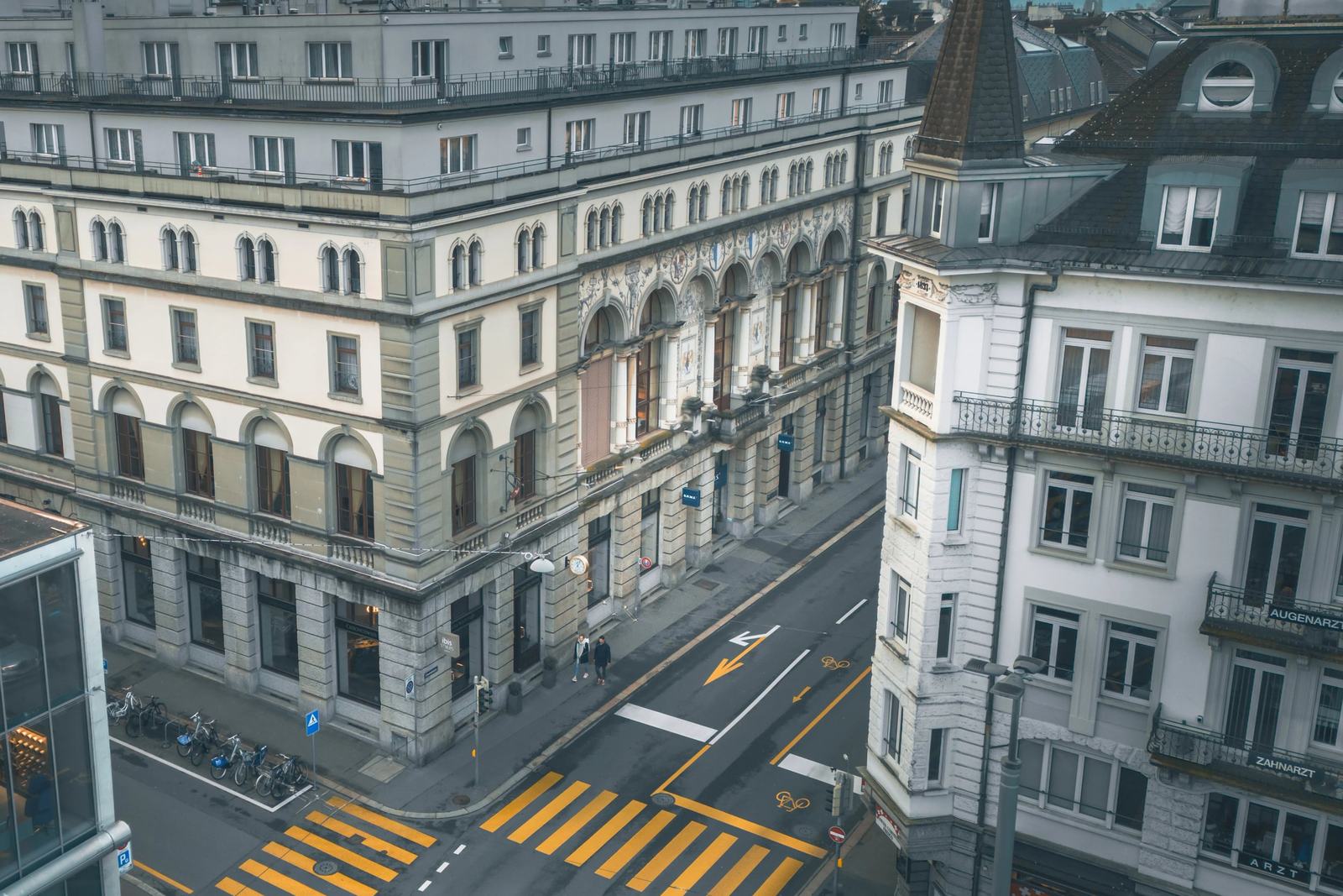 Aerial view of a street in Lucerne's old town