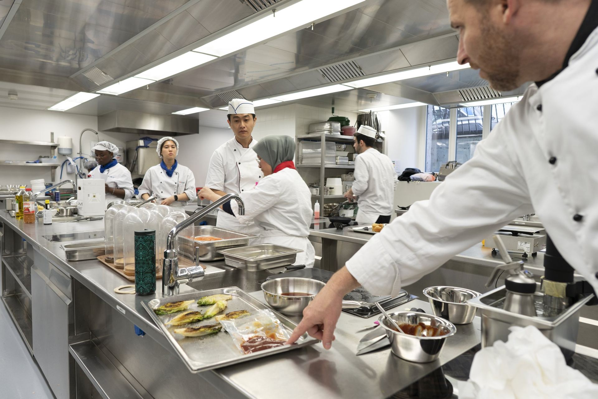The BHMS teaching kitchen during a practical class